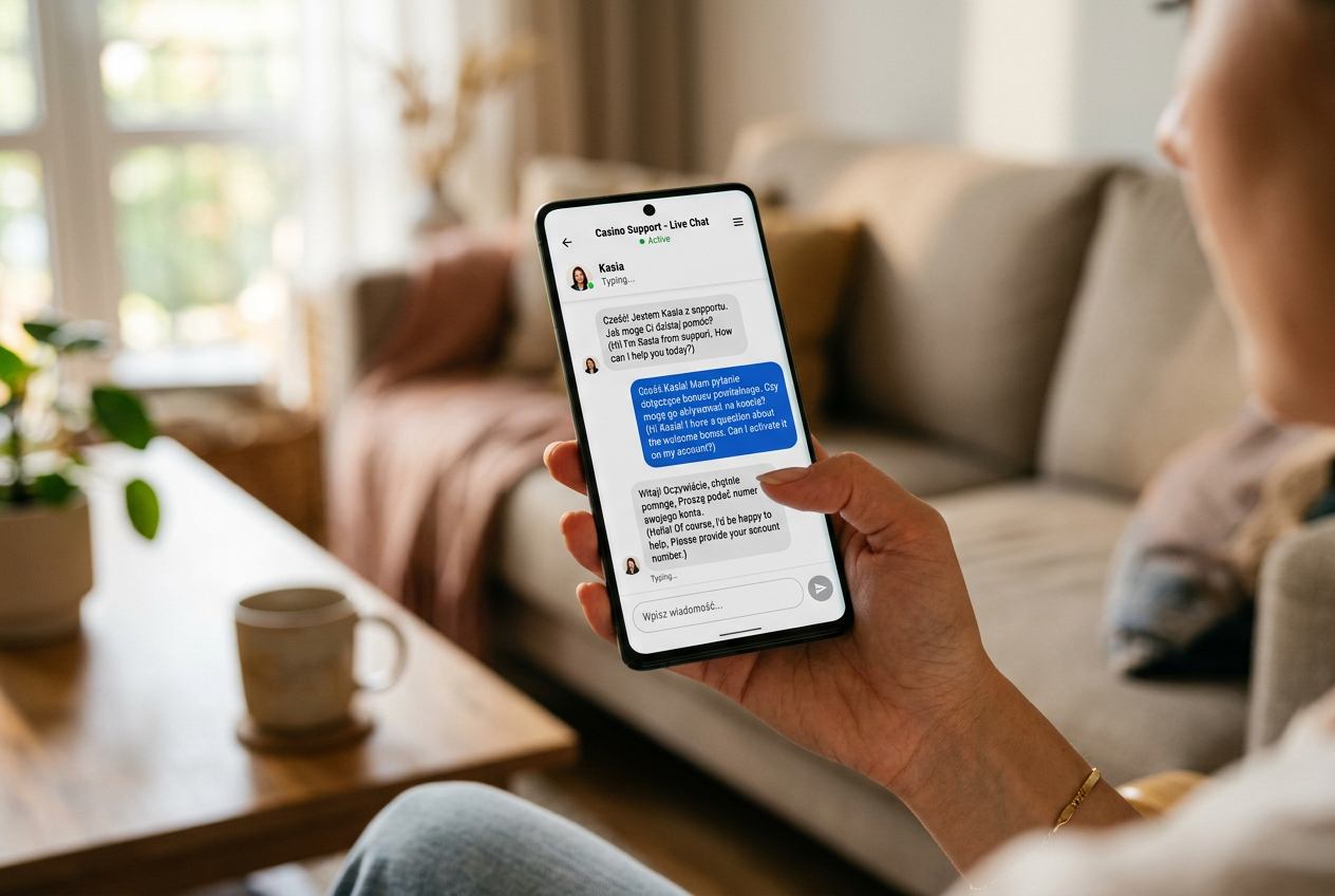 A smartphone screen showing a live chat conversation with a support agent.